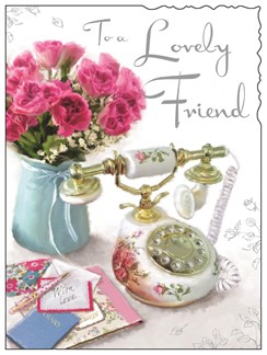 Jonny Javelin Special Friend Birthday Card - Retro Phone & Flowers 7.25" x 5.5"