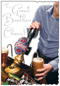 Jonny Javelin Brother Birthday Card Man Pulling a Pint with Silver Foil 9x6.25"