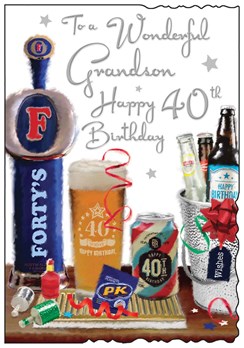 Jonny Javelin Grandson 40th Birthday Card - Beers Ice Bucket Silver Foil 9x6.25