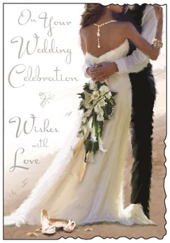 Jonny Javelin Wedding Day Card - Bride & Groom on Beach 9" x 6.25"