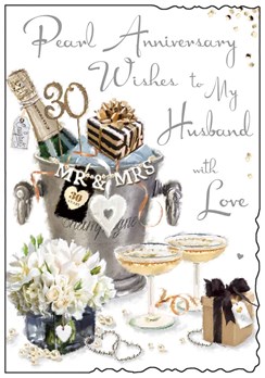 Husband Pearl 30th Wedding Anniversary Card - Champagne Bucket 9x6.25"