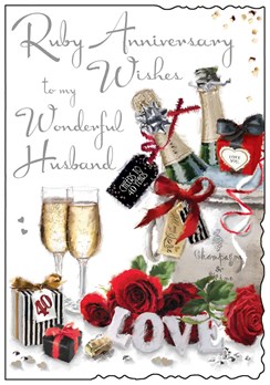 Husband Ruby 40th Wedding Anniversary Card - Champagne Bucket 9x6.25"