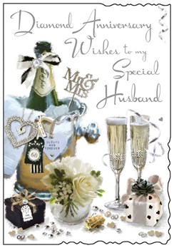 Husband Diamond 60th Wedding Anniversary Card - Champagne Bucket 9x6.25"