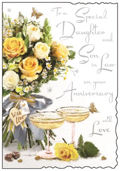 Jonny Javelin Daughter & Son-in-Law Anniversary Card - Roses & Glasses 9 x 6.25"