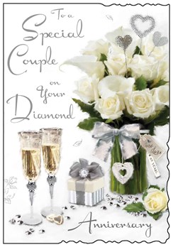 Jonny Javelin Diamond 60th Wedding Anniversary Card - Champagne Roses 9x6.25"