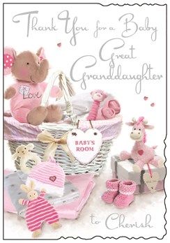 Jonny Javelin Thank You For New Great Granddaughter Card - Pink Toys 9" x 6.25"