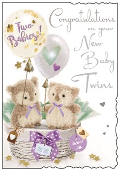 Jonny Javelin Birth New Baby Twins - Owls Balloons with Glitter & Foil 9x6.25"