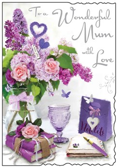 Jonny Javelin Mum Birthday Card - Purple Flowers with Silver Foil 9" x 6.25"