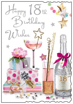 Jonny Javelin Age 18th Birthday Card - Pink Cocktail and Champagne 9" x 6.25"