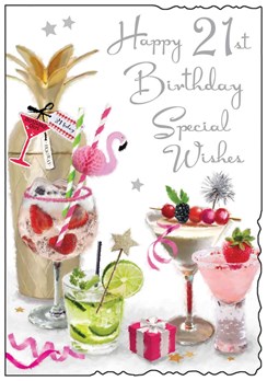 Jonny Javelin Age 21st Birthday Card - Cocktail with Glitter Silver Foil 9x6.25" Jonny Javelin Age 21st Birthday Card - Cocktail with Glitter Silver Foil 9x6.25"
