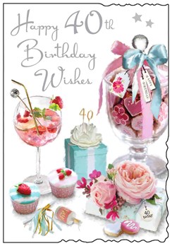 Jonny Javelin 40th Birthday Card - Age 40 Pink Sweet Jar Cocktail 9"x6.25"