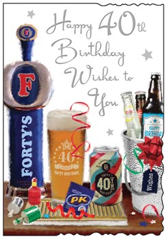 Jonny Javelin 40th Birthday Card - Age 40 Beer Pump & Pint Silver Foil 9"x6.25"