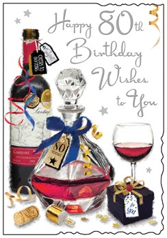 Jonny Javelin Male Age 80 80th Birthday Card - Red Wine Silver Foil 9" x 6.25"