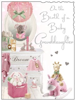 Jonny Javelin New Baby Granddaughter Greetings Card - Pink Toys 7.25" x 5.5"