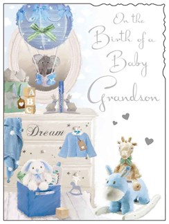 Jonny Javelin New Baby Grandson Greetings Card - Dresser & Blue Toys 7.25x5.5"