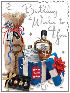 Jonny Javelin Open Male Birthday Card - Hip Flask with Silver Foil 7.25" x 5.5"