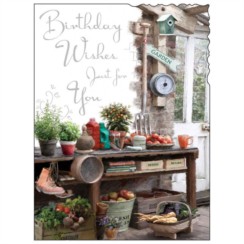 Jonny Javelin Open Male Birthday Card - Garden Tools & Vegetables 7.25" x 5.5"