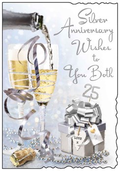 Jonny Javelin Silver 25th Wedding Anniversary Card - Champagne Glasses 9x6.25"