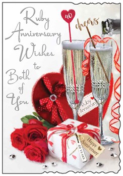 Jonny Javelin Ruby 40th Wedding Anniversary Card - Champagne & Roses 9" x 6.25"