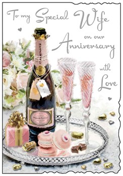 Jonny Javelin Wife Wedding Anniversary Card - Pink Champagne Silver Foil 9x6.25