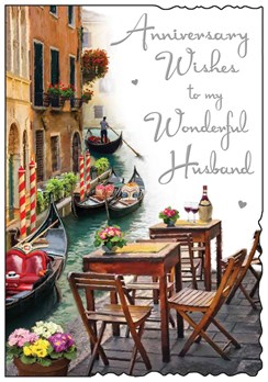 Jonny Javelin Husband Wedding Anniversary Card - Venice Silver Foil 9x6.25" Jonny Javelin Husband Wedding Anniversary Card - Venice Silver Foil 9x6.25"