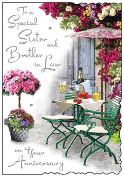Jonny Javelin Sister & Brother-in-Law Anniversary Card - Patio Table 9x6.25" Jonny Javelin Sister & Brother-in-Law Anniversary Card - Patio Table 9x6.25"