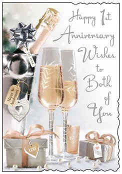 Jonny Javelin First 1st Wedding Anniversary Card - Champagne Glasses 9x6.25"