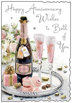 Jonny Javelin Happy Anniversary Card - Pink Champagne & Flowers 9x6.25"
