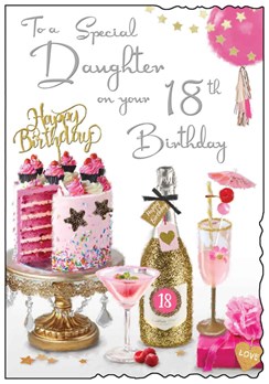 Jonny Javelin Daughter 18th Birthday Card - Cake & Champagne with Foil 9x6.25"