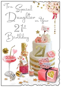 Jonny Javelin Daughter 21st Birthday Card - Age 21 Cake Pink Cocktail Foil 9x6" Jonny Javelin Daughter 21st Birthday Card - Age 21 Cake Pink Cocktail Foil 9x6"