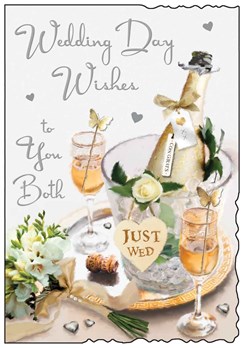 Jonny Javelin Wedding Day Card - Champagne & Glasses with Glitter & Foil 9x6.25"