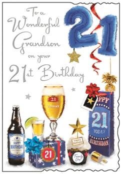 Jonny Javelin Grandson 21st Birthday Beer and Presents with Silver Foil 9x6.25"