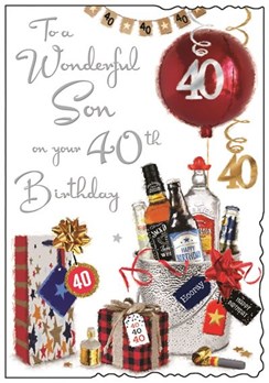 Jonny Javelin Son 40th Birthday Card - Ice Bucket and Balloon Silver Foil 9x6.25