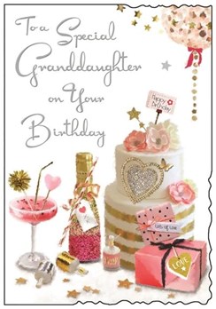 Jonny Javelin Granddaughter Birthday Card - Pink Cocktail and Cake 9"x6.25"