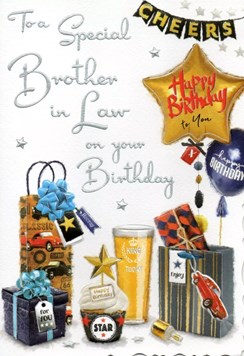 Jonny Javelin Brother-in-Law Birthday Card - Beer Presents Silver Foil 9x6.25"