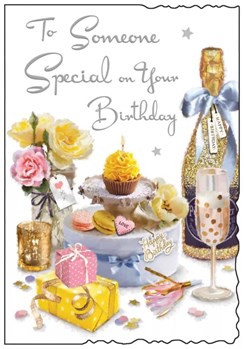Jonny Javelin Someone Special Birthday Card - Flowers Cupcake Champagne 9x6.25"