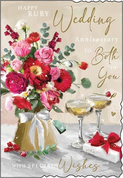 Jonny Javelin Ruby 40th Wedding Anniversary Card - Champagne & Flowers 9x6.25"