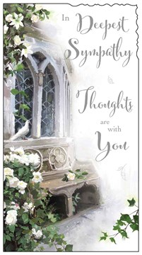 Jonny Javelin In Deepest Sympathy Card - Flowers & Dove at Church Window 9.25x5" Jonny Javelin In Deepest Sympathy Card - Flowers & Dove at Church Window 9.25x5"