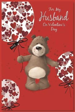 Husband Valentine's Day Card & Envelope - Bear with Red Glitter Hearts 9x6" Husband Valentine's Day Card & Envelope - Bear with Red Glitter Hearts 9x6"