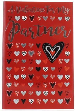 Partner Valentine's Day Card & Envelope - Silver Glitter & Foil Hearts  9x6"