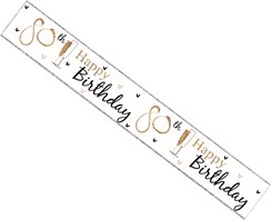 Age 80 Unisex Silver & Gold Foil Party Banner - Happy 80th Birthday
