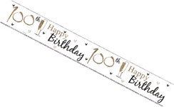 Age 100 Birthday Party Banner - SIlver Gold Holographic Foil 100th Birthday 2.6m