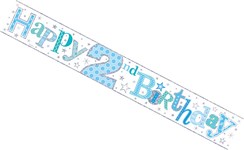 Age 2 Boy Blue Foil Party Banner - Happy 2nd Birthday