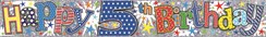Age 5 Silver Foil Boy Party Banner - Multicoloured Writing - Happy 5th Birthday