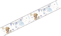 New Baby Blue & Silver Foil Party Banner - Brown Bear and Blue Bunting