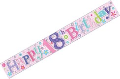 Age 18 Female Pink & Lilac Foil Party Banner - Happy 18th Birthday