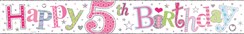 Age 5 Foil Girl Party Banner - Pastel Writing - Happy 5th Birthday