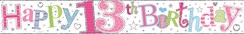 Age 13 Girl Foil Party Banner - Pastel Writing - Happy 13th Birthday