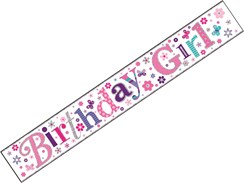 Pink and Silver Foil Happy Birthday Party Banner - Birthday Girl