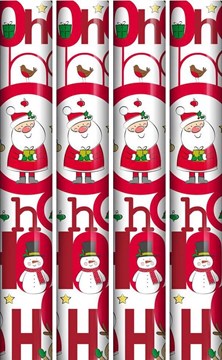 16m (4 x 4m) Cute Christmas Gift Wrap Paper Roll - Santa Snowman Ho Ho Ho